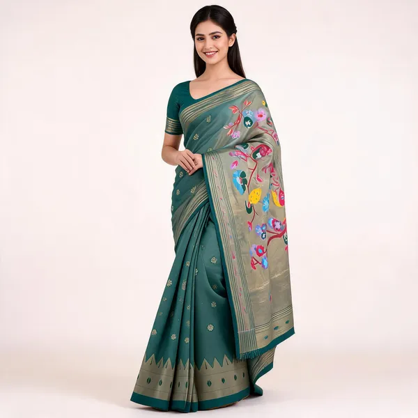 Teal_Green_Paithani_Banarasi_Silk_Saree_For_Women