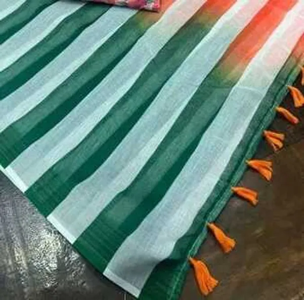 Cotton_Linen_Saree_Tiranaga_while_the_matching_tassels_traditional_unstitched_blouse_piece_choice_for_Independence_Day_celebrations,_school_and_college_functions_occasions