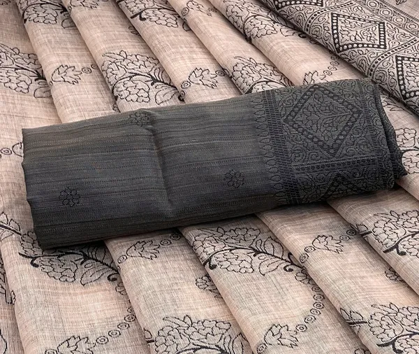 Cotton_Silk_Linen_Saree_beautifully_cotton_saree_featuring_delicate_floral_prints_and_designed_border_daily_wear,_office_Party_Wear_With_tassels_latkan_And_blouse_piece