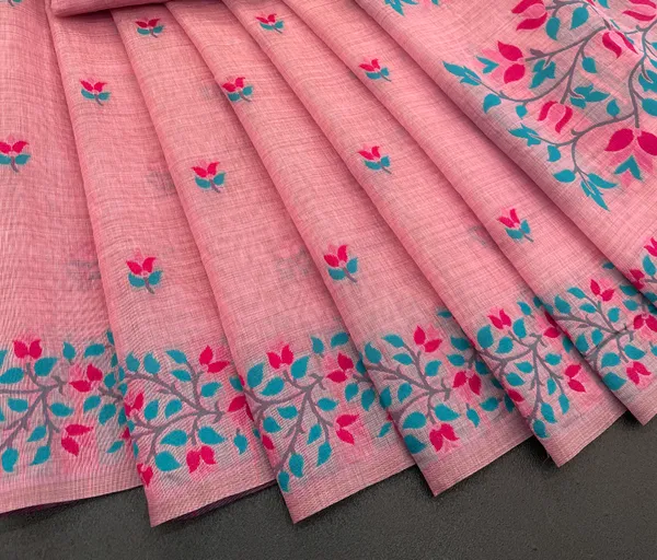 Cotton_Silk_Linen_Saree_beautifully_cotton_saree_featuring_delicate_floral_prints_and_designed_border_daily_wear,_office_Party_Wear_With_tassels_latkan_And_blouse_piece