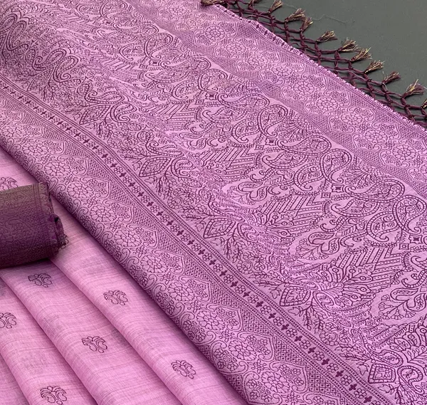 Cotton_Silk_Linen_Saree_beautifully_cotton_saree_featuring_delicate_floral_prints_and_designed_border_daily_wear,_office_Party_Wear_With_tassels_latkan_And_blouse_piece