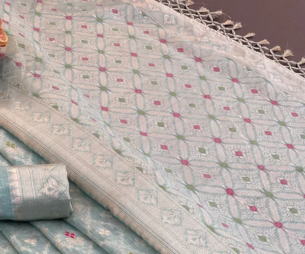 Cotton_Silk_Linen_Saree_beautifully_cotton_saree_featuring_delicate_floral_prints_and_designed_border_daily_wear,_office_Party_Wear_With_tassels_latkan_And_blouse_piece