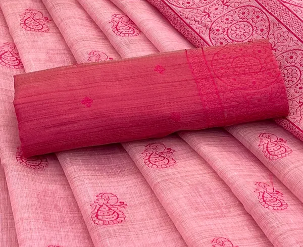 Cotton_Silk_Linen_Saree_beautifully_cotton_saree_featuring_delicate_floral_prints_and_designed_border_daily_wear,_office_Party_Wear_With_tassels_latkan_And_blouse_piece