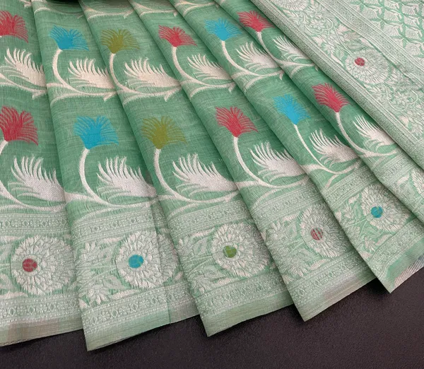 Cotton_Silk_Linen_Saree_beautifully_cotton_saree_featuring_delicate_floral_prints_and_designed_border_daily_wear,_office_Party_Wear_With_tassels_latkan_And_blouse_piece
