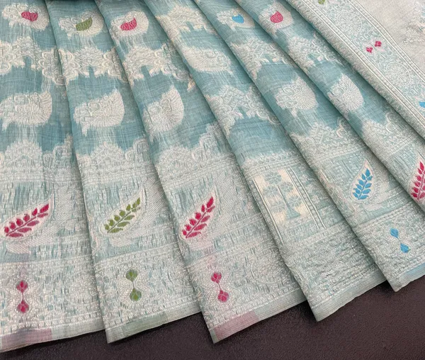 Cotton_Silk_Linen_Saree_beautifully_cotton_saree_featuring_delicate_floral_prints_and_designed_border_daily_wear,_office_Party_Wear_With_tassels_latkan_And_blouse_piece