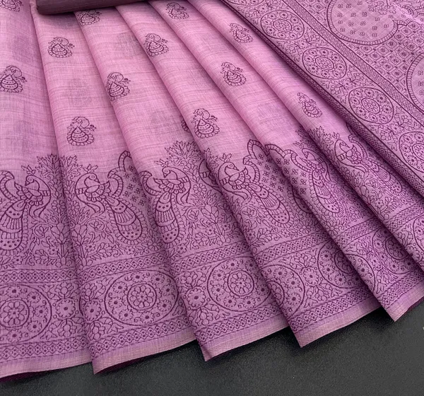 Cotton_Silk_Linen_Saree_beautifully_cotton_saree_featuring_delicate_floral_prints_and_designed_border_daily_wear,_office_Party_Wear_With_tassels_latkan_And_blouse_piece