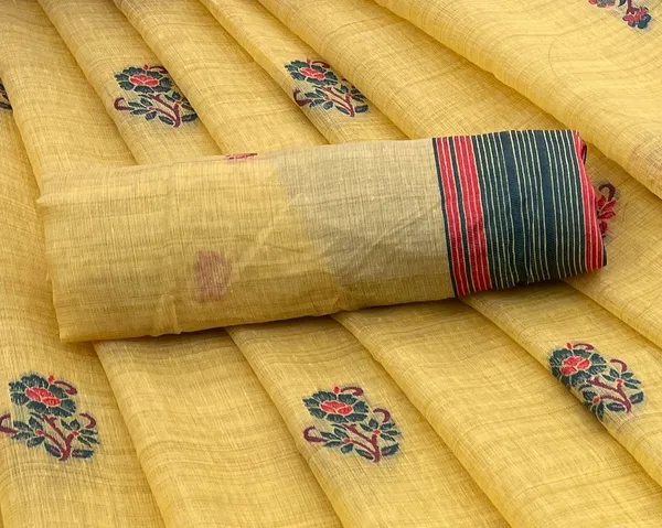 Cotton_Silk_Linen_Saree_beautifully_cotton_saree_featuring_delicate_floral_prints_and_designed_border_daily_wear,_office_Party_Wear_With_tassels_latkan_And_blouse_piece