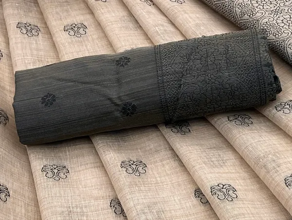 Cotton_Silk_Linen_Saree_beautifully_cotton_saree_featuring_delicate_floral_prints_and_designed_border_daily_wear,_office_Party_Wear_With_tassels_latkan_And_blouse_piece