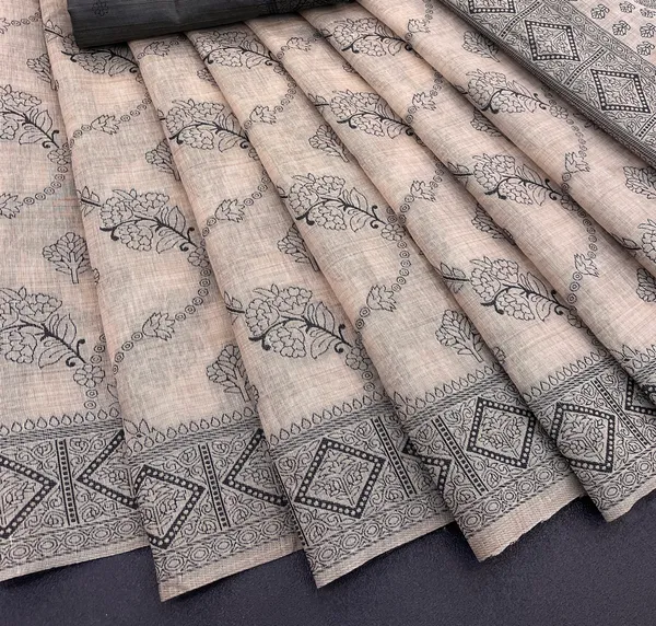 Cotton_Silk_Linen_Saree_beautifully_cotton_saree_featuring_delicate_floral_prints_and_designed_border_daily_wear,_office_Party_Wear_With_tassels_latkan_And_blouse_piece