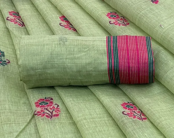 Cotton_Silk_Linen_Saree_beautifully_cotton_saree_featuring_delicate_floral_prints_and_designed_border_daily_wear,_office_Party_Wear_With_tassels_latkan_And_blouse_piece