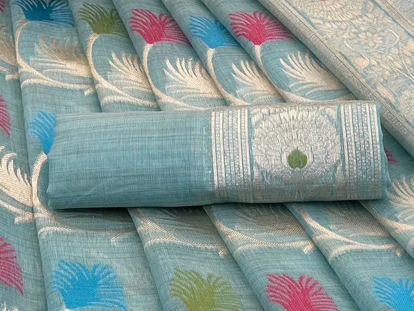 Cotton_Silk_Linen_Saree_beautifully_cotton_saree_featuring_delicate_floral_prints_and_designed_border_daily_wear,_office_Party_Wear_With_tassels_latkan_And_blouse_piece