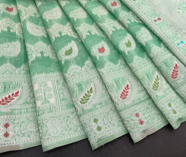 Cotton_Silk_Linen_Saree_beautifully_cotton_saree_featuring_delicate_floral_prints_and_designed_border_daily_wear,_office_Party_Wear_With_tassels_latkan_And_blouse_piece