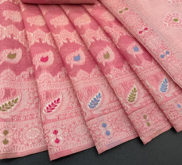 Cotton_Silk_Linen_Saree_beautifully_cotton_saree_featuring_delicate_floral_prints_and_designed_border_daily_wear,_office_Party_Wear_With_tassels_latkan_And_blouse_piece