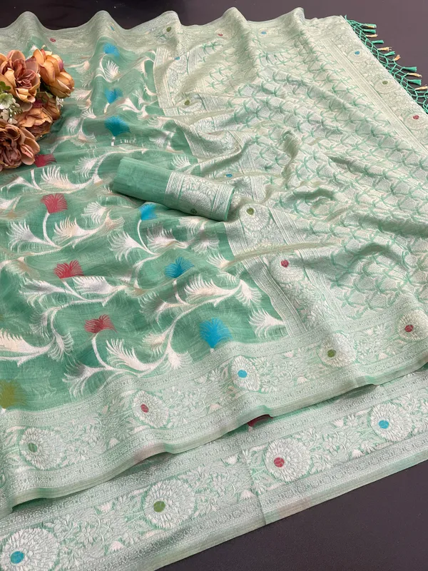 Cotton_Silk_Linen_Saree_beautifully_cotton_saree_featuring_delicate_floral_prints_and_designed_border_daily_wear,_office_Party_Wear_With_tassels_latkan_And_blouse_piece
