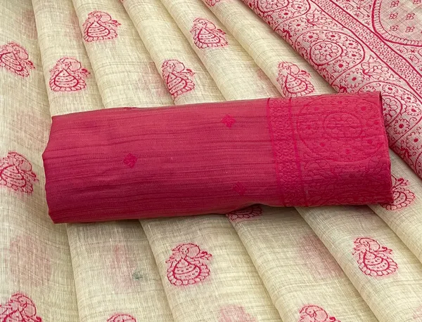 Cotton_Silk_Linen_Saree_beautifully_cotton_saree_featuring_delicate_floral_prints_and_designed_border_daily_wear,_office_Party_Wear_With_tassels_latkan_And_blouse_piece