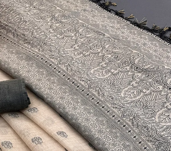 Cotton_Silk_Linen_Saree_beautifully_cotton_saree_featuring_delicate_floral_prints_and_designed_border_daily_wear,_office_Party_Wear_With_tassels_latkan_And_blouse_piece