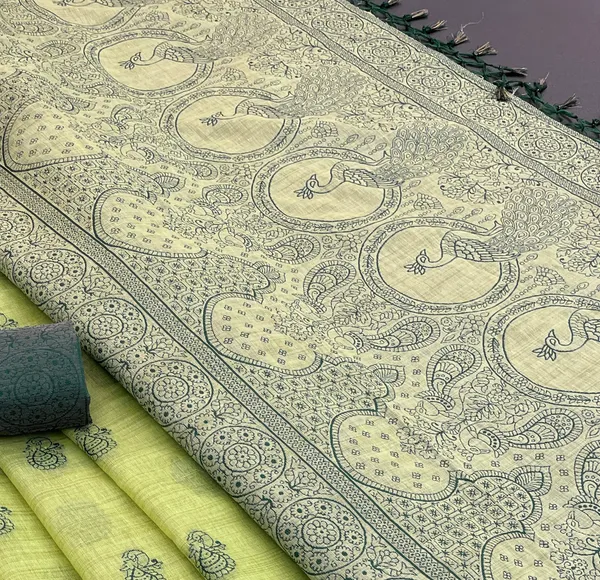 Cotton_Silk_Linen_Saree_beautifully_cotton_saree_featuring_delicate_floral_prints_and_designed_border_daily_wear,_office_Party_Wear_With_tassels_latkan_And_blouse_piece
