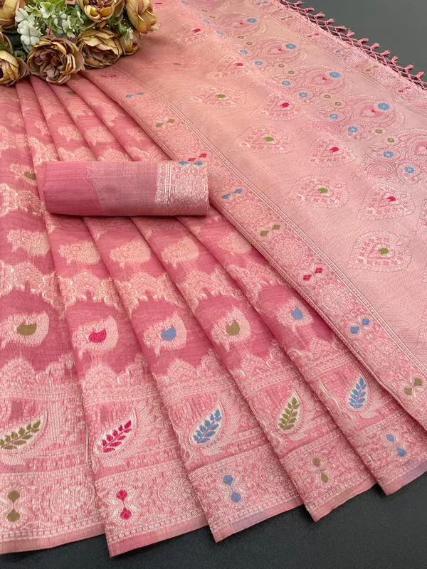 Cotton_Silk_Linen_Saree_beautifully_cotton_saree_featuring_delicate_floral_prints_and_designed_border_daily_wear,_office_Party_Wear_With_tassels_latkan_And_blouse_piece