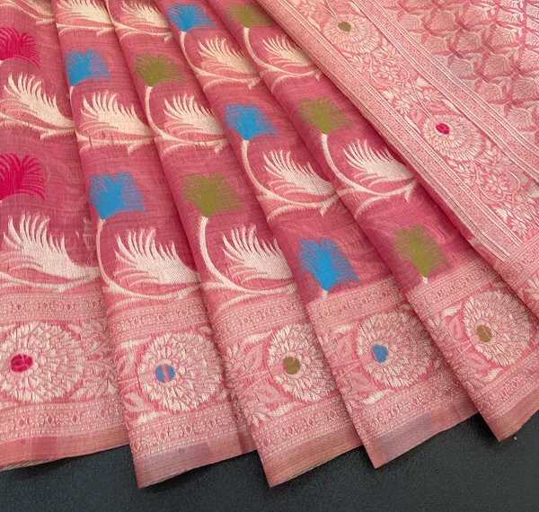 Cotton_Silk_Linen_Saree_beautifully_cotton_saree_featuring_delicate_floral_prints_and_designed_border_daily_wear,_office_Party_Wear_With_tassels_latkan_And_blouse_piece