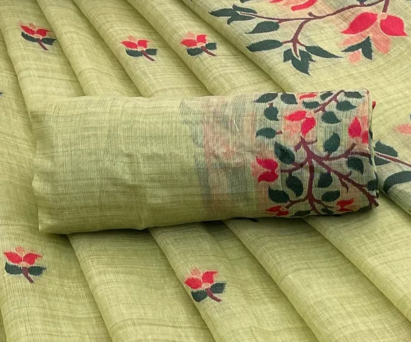 Cotton_Silk_Linen_Saree_beautifully_cotton_saree_featuring_delicate_floral_prints_and_designed_border_daily_wear,_office_Party_Wear_With_tassels_latkan_And_blouse_piece