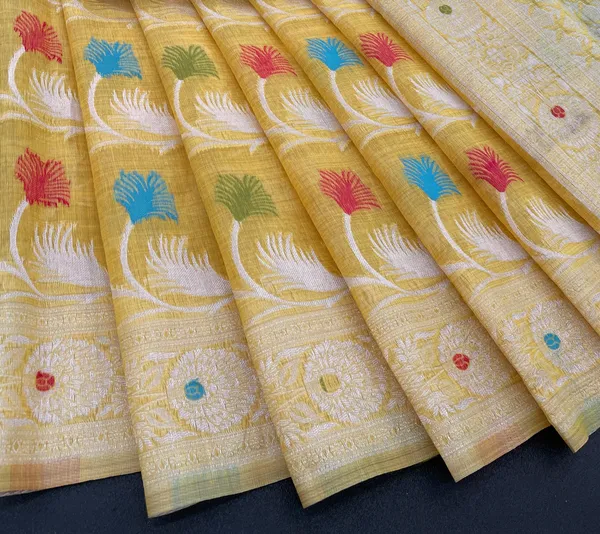 Cotton_Silk_Linen_Saree_beautifully_cotton_saree_featuring_delicate_floral_prints_and_designed_border_daily_wear,_office_Party_Wear_With_tassels_latkan_And_blouse_piece