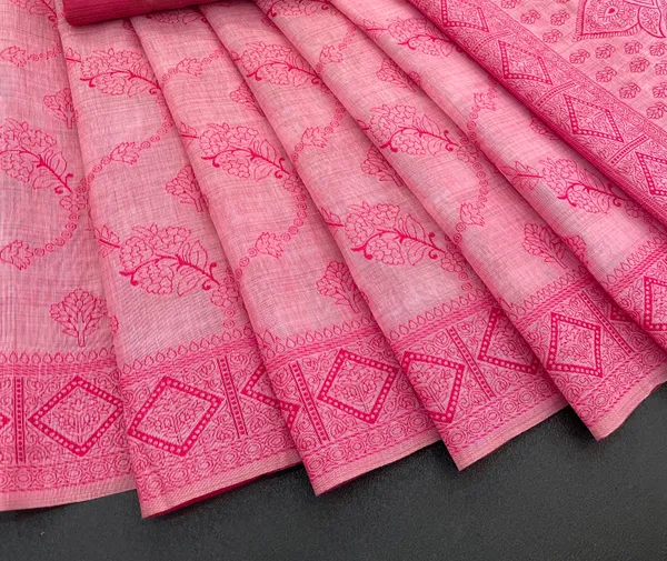 Cotton_Silk_Linen_Saree_beautifully_cotton_saree_featuring_delicate_floral_prints_and_designed_border_daily_wear,_office_Party_Wear_With_tassels_latkan_And_blouse_piece