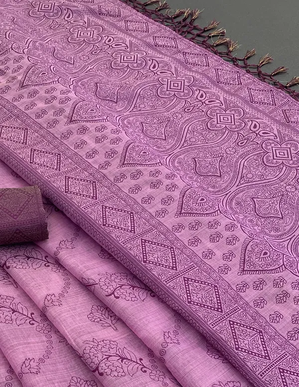 Cotton_Silk_Linen_Saree_beautifully_cotton_saree_featuring_delicate_floral_prints_and_designed_border_daily_wear,_office_Party_Wear_With_tassels_latkan_And_blouse_piece