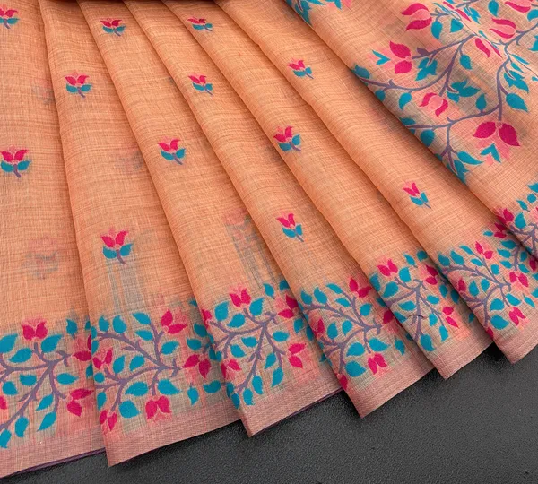 Cotton_Silk_Linen_Saree_beautifully_cotton_saree_featuring_delicate_floral_prints_and_designed_border_daily_wear,_office_Party_Wear_With_tassels_latkan_And_blouse_piece