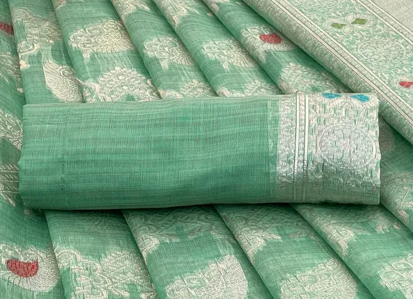 Cotton_Silk_Linen_Saree_beautifully_cotton_saree_featuring_delicate_floral_prints_and_designed_border_daily_wear,_office_Party_Wear_With_tassels_latkan_And_blouse_piece