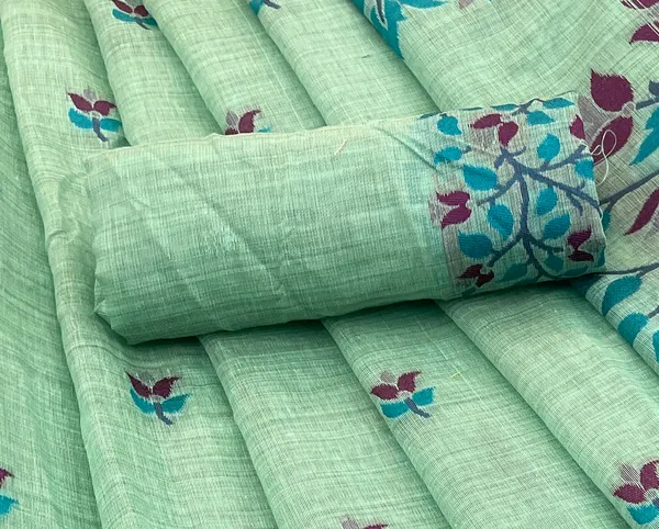 Cotton_Silk_Linen_Saree_beautifully_cotton_saree_featuring_delicate_floral_prints_and_designed_border_daily_wear,_office_Party_Wear_With_tassels_latkan_And_blouse_piece
