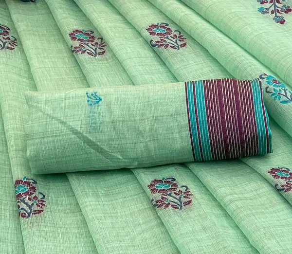 Cotton_Silk_Linen_Saree_beautifully_cotton_saree_featuring_delicate_floral_prints_and_designed_border_daily_wear,_office_Party_Wear_With_tassels_latkan_And_blouse_piece