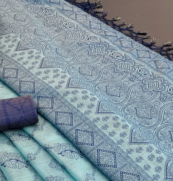 Cotton_Silk_Linen_Saree_beautifully_cotton_saree_featuring_delicate_floral_prints_and_designed_border_daily_wear,_office_Party_Wear_With_tassels_latkan_And_blouse_piece