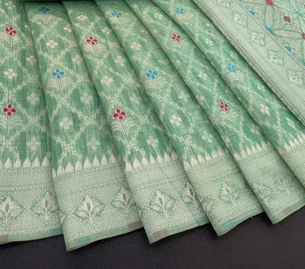 Cotton_Silk_Linen_Saree_beautifully_cotton_saree_featuring_delicate_floral_prints_and_designed_border_daily_wear,_office_Party_Wear_With_tassels_latkan_And_blouse_piece
