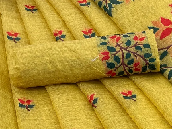 Cotton_Silk_Linen_Saree_beautifully_cotton_saree_featuring_delicate_floral_prints_and_designed_border_daily_wear,_office_Party_Wear_With_tassels_latkan_And_blouse_piece