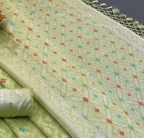 Cotton_Silk_Linen_Saree_beautifully_cotton_saree_featuring_delicate_floral_prints_and_designed_border_daily_wear,_office_Party_Wear_With_tassels_latkan_And_blouse_piece