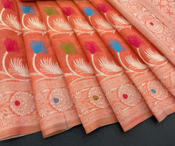 Cotton_Silk_Linen_Saree_beautifully_cotton_saree_featuring_delicate_floral_prints_and_designed_border_daily_wear,_office_Party_Wear_With_tassels_latkan_And_blouse_piece