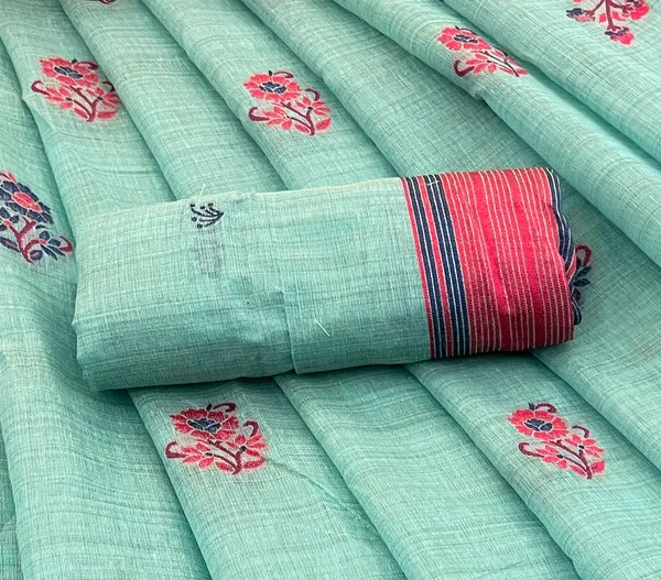 Cotton_Silk_Linen_Saree_beautifully_cotton_saree_featuring_delicate_floral_prints_and_designed_border_daily_wear,_office_Party_Wear_With_tassels_latkan_And_blouse_piece