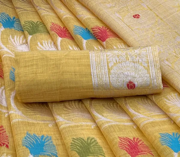Cotton_Silk_Linen_Saree_beautifully_cotton_saree_featuring_delicate_floral_prints_and_designed_border_daily_wear,_office_Party_Wear_With_tassels_latkan_And_blouse_piece