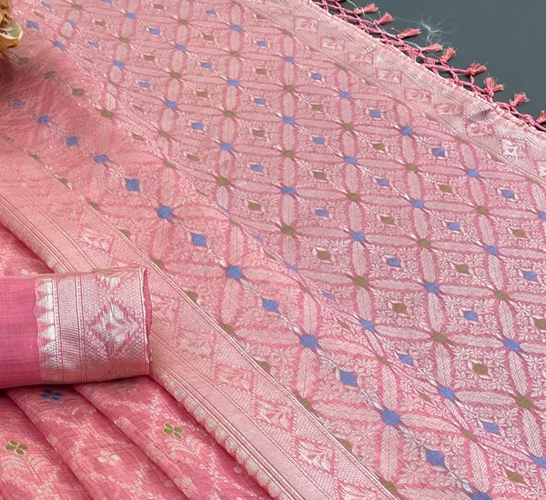 Cotton_Silk_Linen_Saree_beautifully_cotton_saree_featuring_delicate_floral_prints_and_designed_border_daily_wear,_office_Party_Wear_With_tassels_latkan_And_blouse_piece