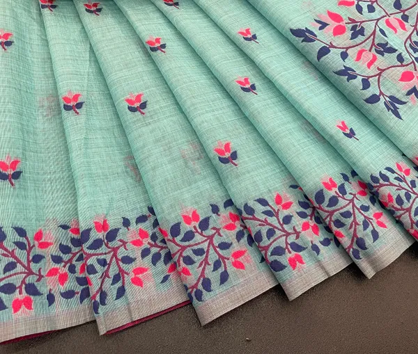 Cotton_Silk_Linen_Saree_beautifully_cotton_saree_featuring_delicate_floral_prints_and_designed_border_daily_wear,_office_Party_Wear_With_tassels_latkan_And_blouse_piece