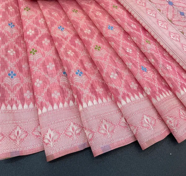 Cotton_Silk_Linen_Saree_beautifully_cotton_saree_featuring_delicate_floral_prints_and_designed_border_daily_wear,_office_Party_Wear_With_tassels_latkan_And_blouse_piece