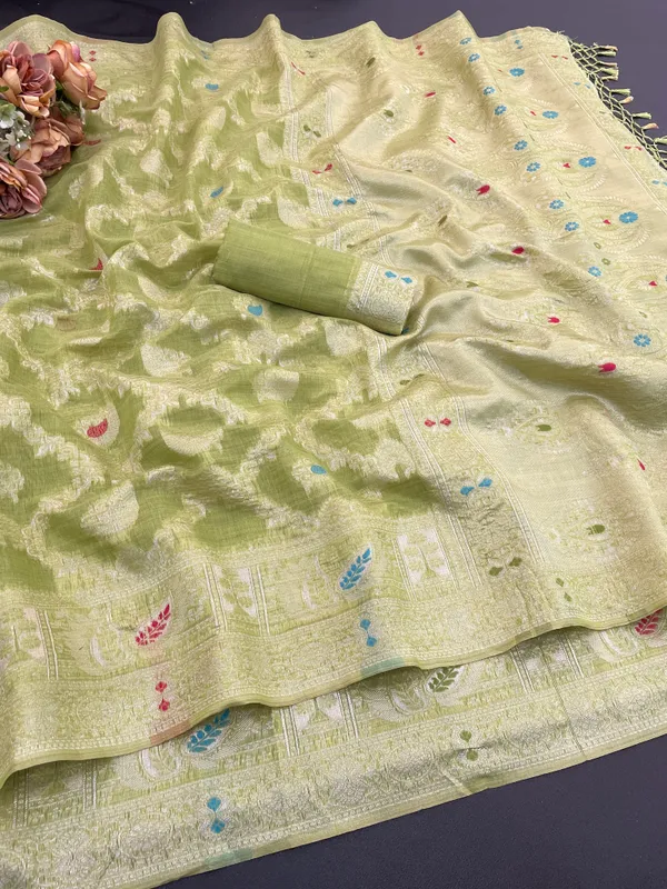 Cotton_Silk_Linen_Saree_beautifully_cotton_saree_featuring_delicate_floral_prints_and_designed_border_daily_wear,_office_Party_Wear_With_tassels_latkan_And_blouse_piece