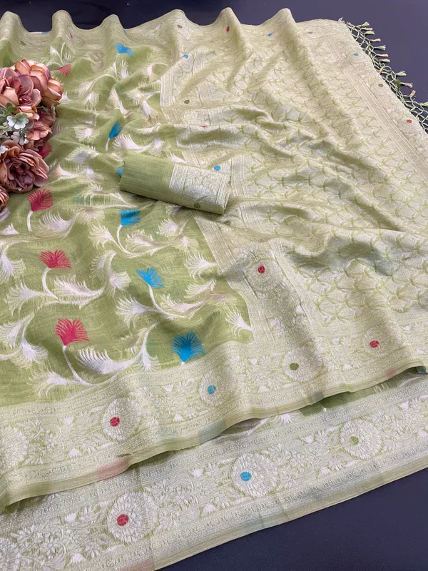 Cotton_Silk_Linen_Saree_beautifully_cotton_saree_featuring_delicate_floral_prints_and_designed_border_daily_wear,_office_Party_Wear_With_tassels_latkan_And_blouse_piece