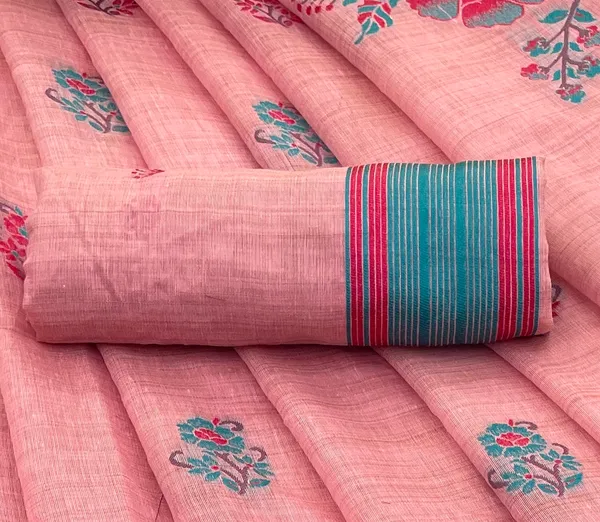 Cotton_Silk_Linen_Saree_beautifully_cotton_saree_featuring_delicate_floral_prints_and_designed_border_daily_wear,_office_Party_Wear_With_tassels_latkan_And_blouse_piece