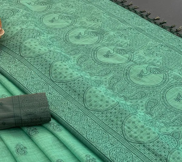 Cotton_Silk_Linen_Saree_beautifully_cotton_saree_featuring_delicate_floral_prints_and_designed_border_daily_wear,_office_Party_Wear_With_tassels_latkan_And_blouse_piece