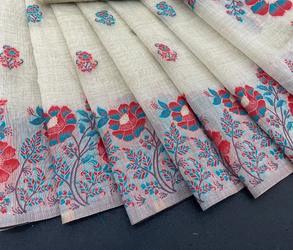 Cotton_Silk_Linen_Saree_beautifully_cotton_saree_featuring_delicate_floral_prints_and_designed_border_daily_wear,_office_Party_Wear_With_tassels_latkan_And_blouse_piece