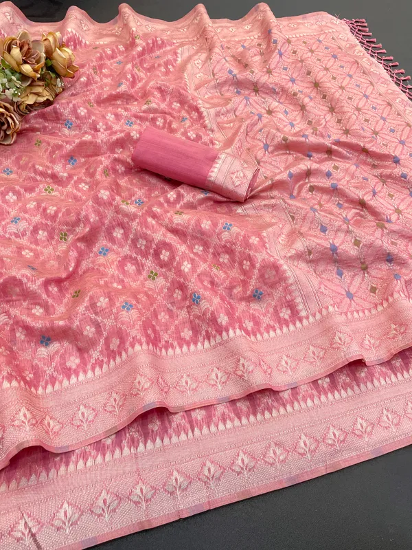 Cotton_Silk_Linen_Saree_beautifully_cotton_saree_featuring_delicate_floral_prints_and_designed_border_daily_wear,_office_Party_Wear_With_tassels_latkan_And_blouse_piece