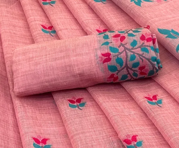 Cotton_Silk_Linen_Saree_beautifully_cotton_saree_featuring_delicate_floral_prints_and_designed_border_daily_wear,_office_Party_Wear_With_tassels_latkan_And_blouse_piece