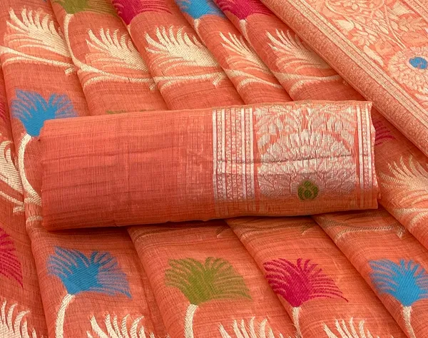 Cotton_Silk_Linen_Saree_beautifully_cotton_saree_featuring_delicate_floral_prints_and_designed_border_daily_wear,_office_Party_Wear_With_tassels_latkan_And_blouse_piece