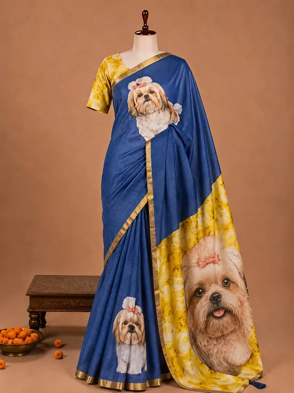 Blue_Cotton_Linen_Saree_For_Women